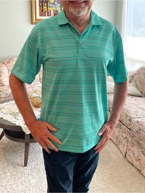PGA Tour Men's Teal Striped Polo Shirt